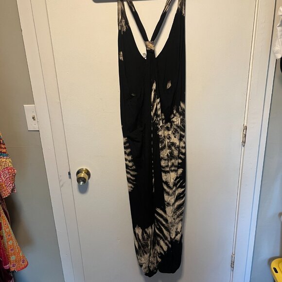 Boho Tie-Dye Rayon Jumper with Knot Straps – Black & Tan – One Size - Picture 5 of 6